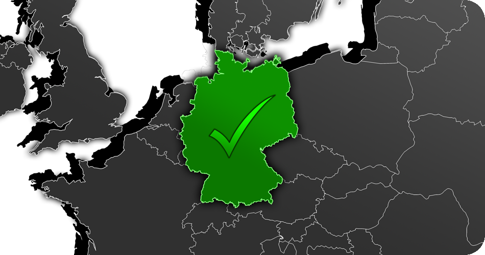 Karte mit Ausschnitt von Europa in der Deutschland markiert ist, als Symbol für landesweite Verfügbarkeit